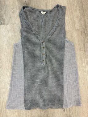 POL Waffle Knit Ribbed Tank Top Gray Size Small Boho Raw Hem